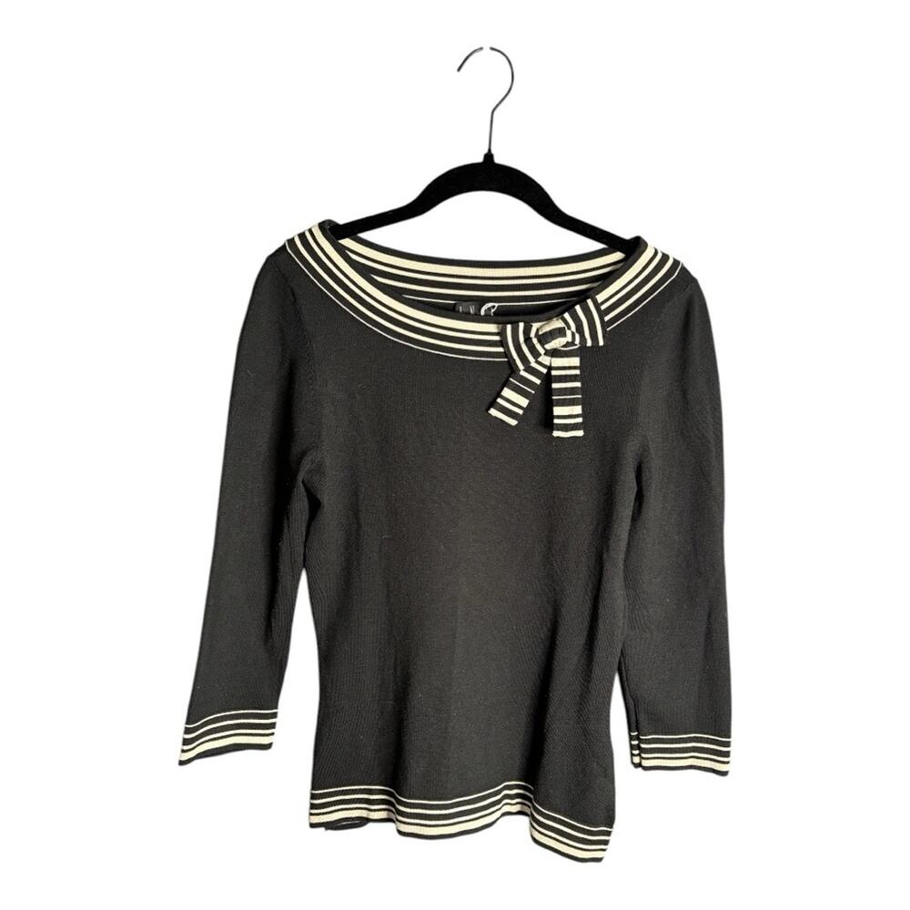 INC Black Silk Top Round Neck Bow Detail Small